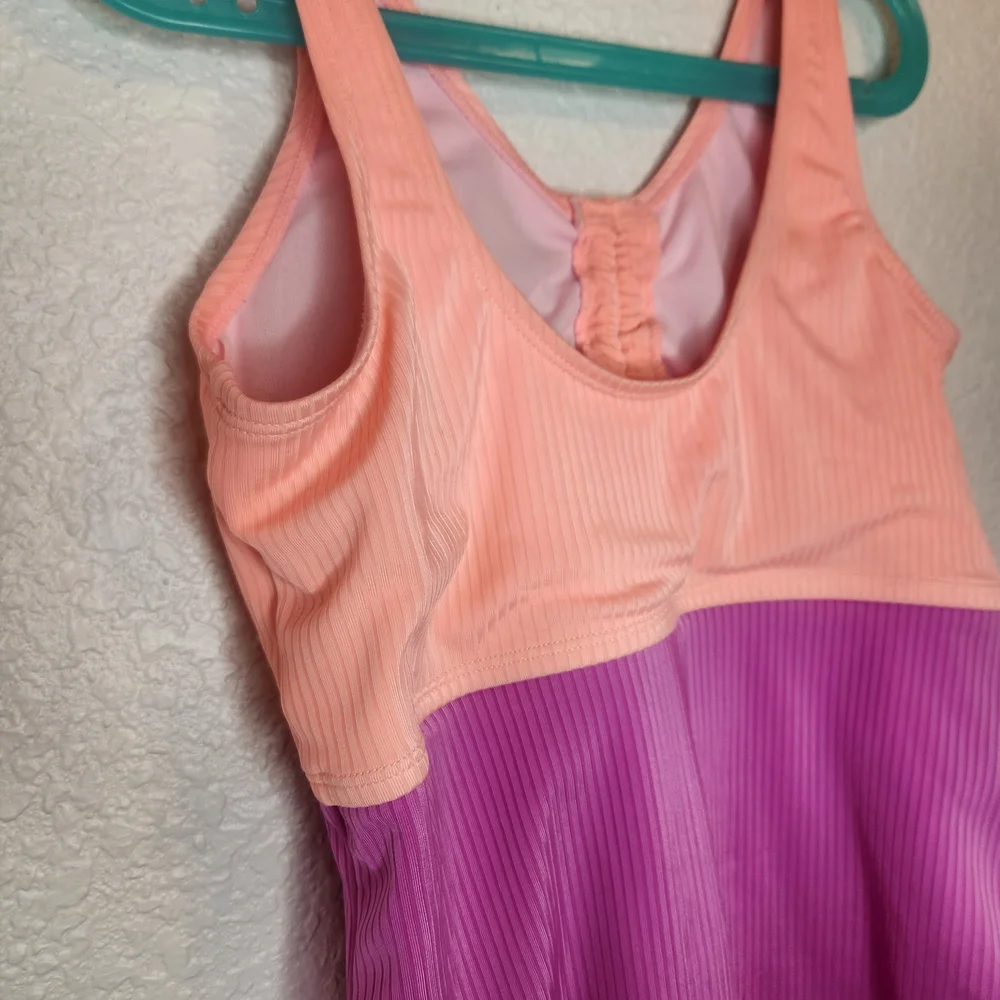 Justice Beach Two-Tone Peach and Purple One-Piece Swimsuit youth L 12 14